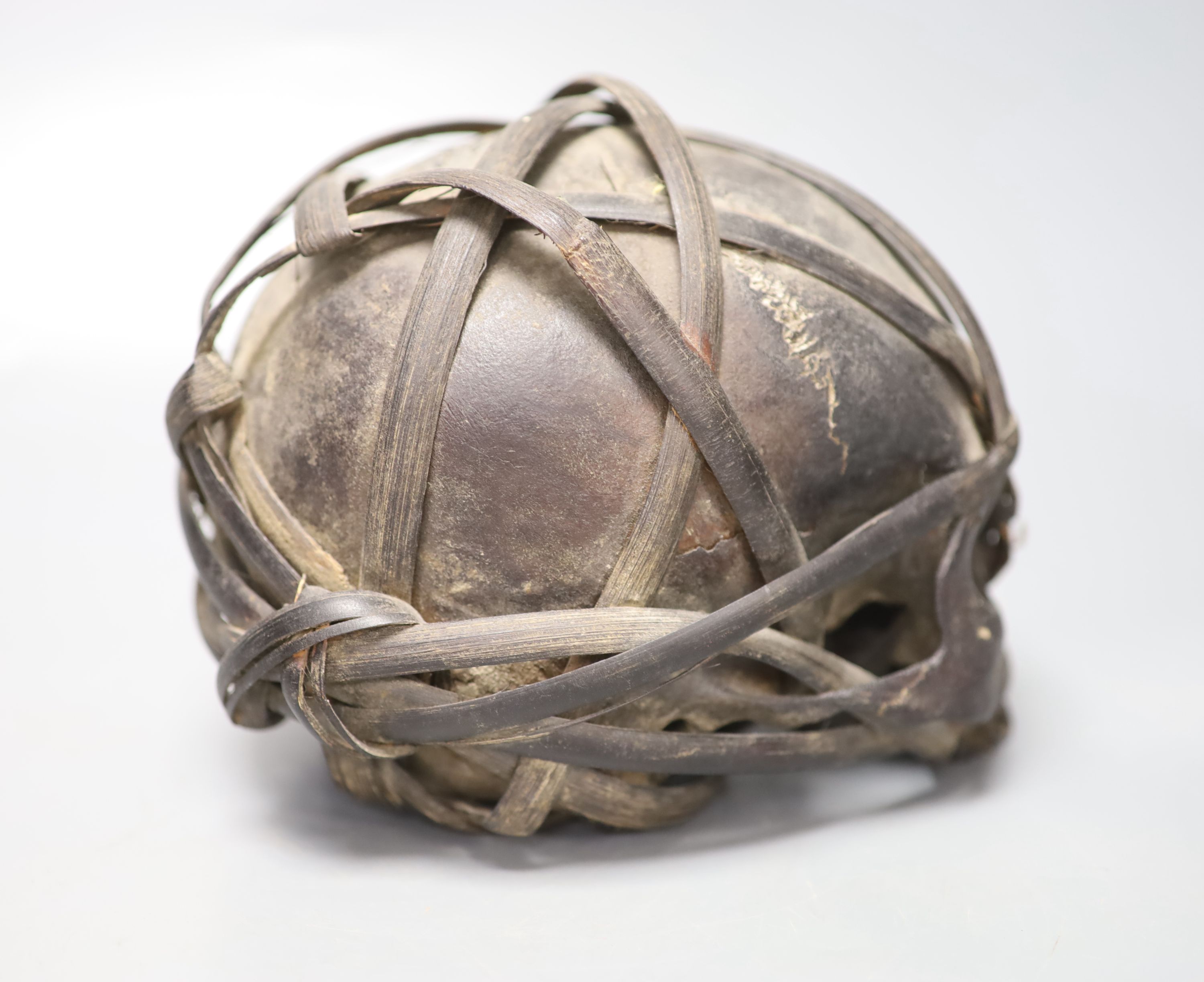 A bound Asmat human skull, possibly head hunters